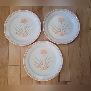 3 Corelle Peach Floral dinner plates